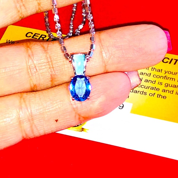 Jewelry - Natural Larimer opal and Tanzanite pendant, 10k white gold vermeil beautiful WOW